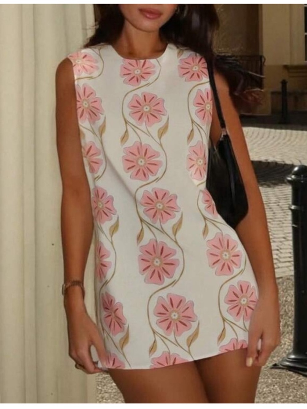 White Pink Floral Mini Shift Dress - Size L
